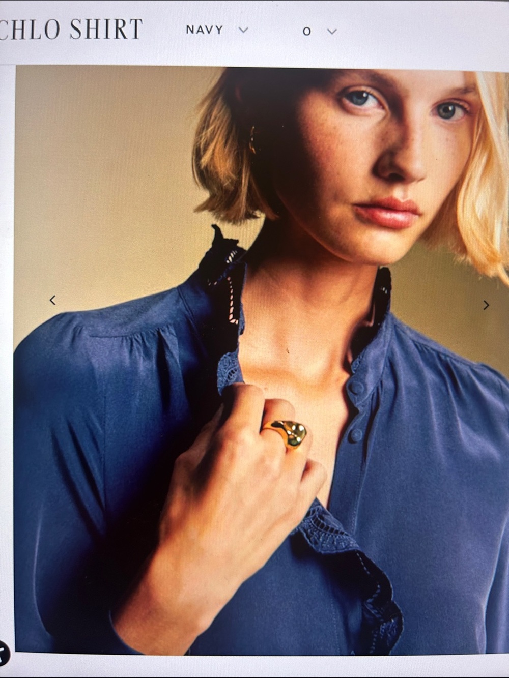 Sezane Chlo Navy Embroidered Ruffle Button Front Blouse - Picture 4 of 6